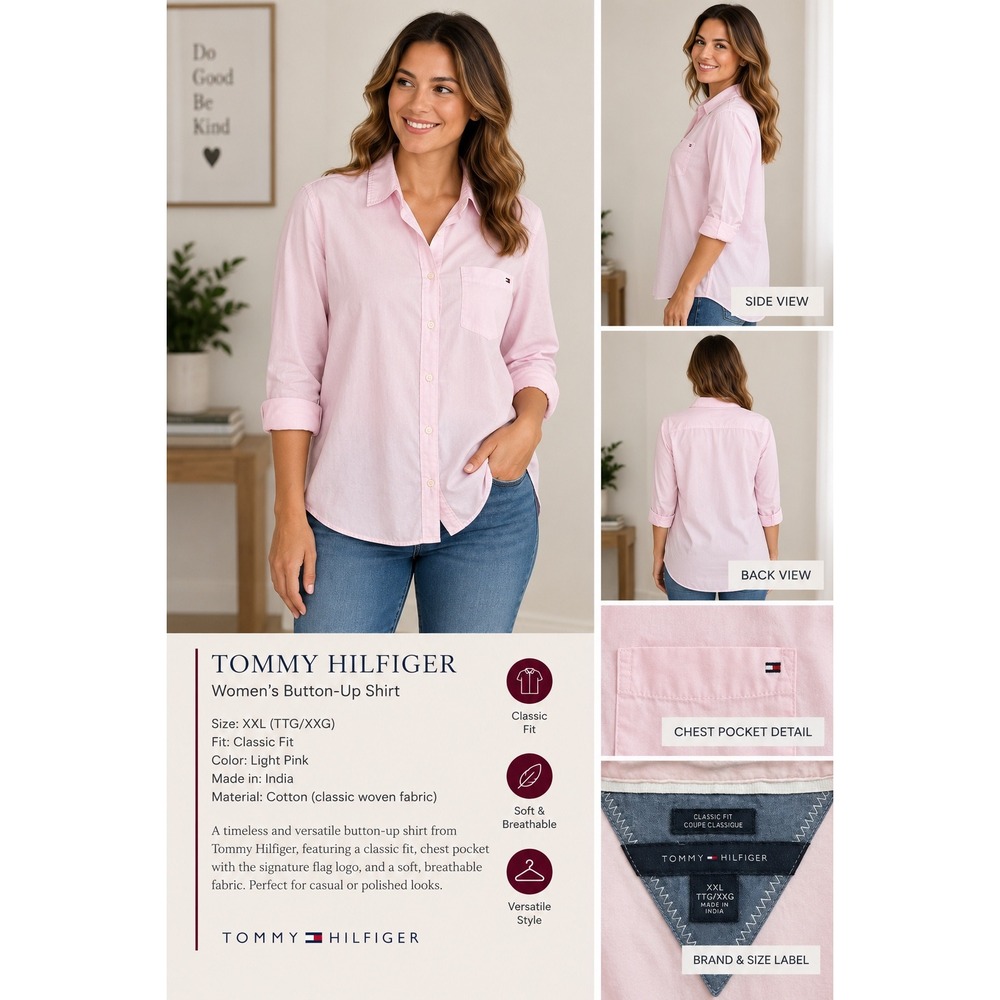 Tommy Hilfiger Women XXL Pink Button Up Shirt Classic Fit Preppy Coastal